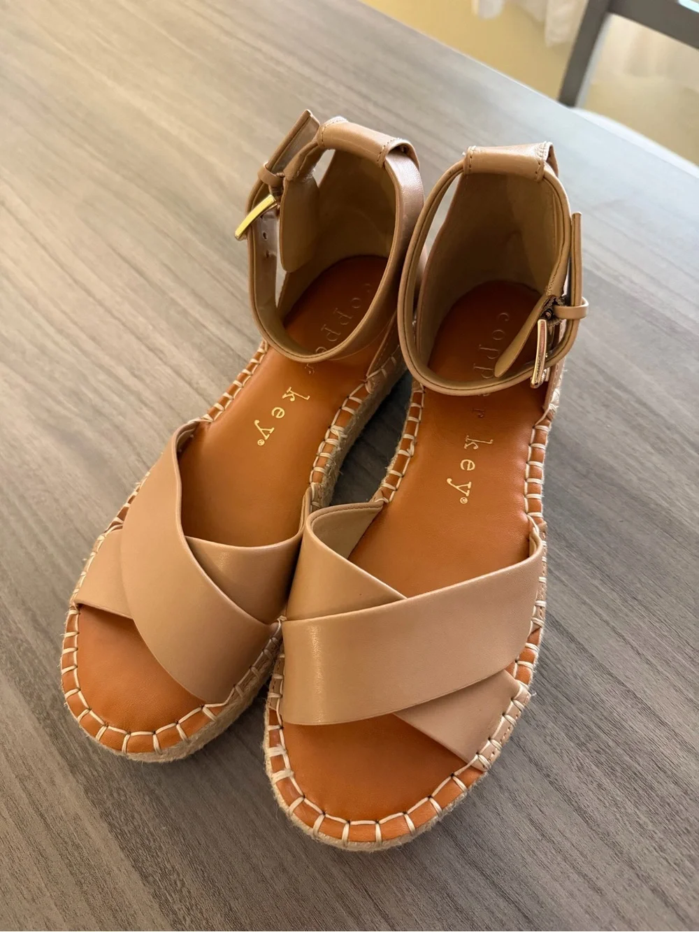 Copper Key Women's Nude Tan Cross-Strap Ankle Buckle Espadrille Sandals 9.5